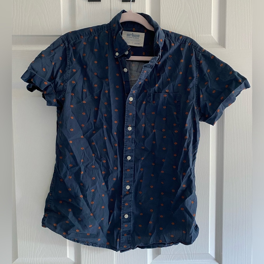 Urban Pipeline Navy Men's Button-Down Shirt Medium 100% Cotton Natural Fiber